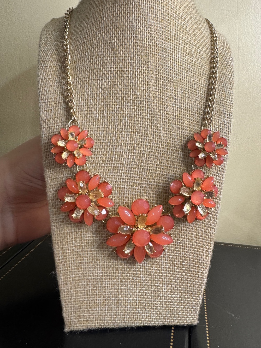 Vintage Chain Coral tone Flower Statement Necklace